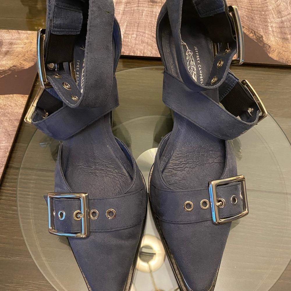 Free People Blue Heels with Edgy Buckle Straps - Picture 2 of 6